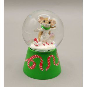 Charming Tails Snow Globe Glitter Green Figurine Snowboarding Mouse